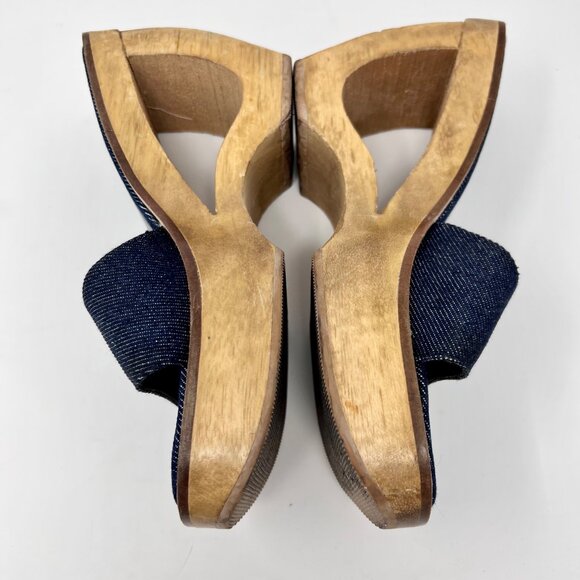Spice Girls 90s Y2K Denim Wood Cutout Slide Platforms Size 9 - Picture 6 of 10